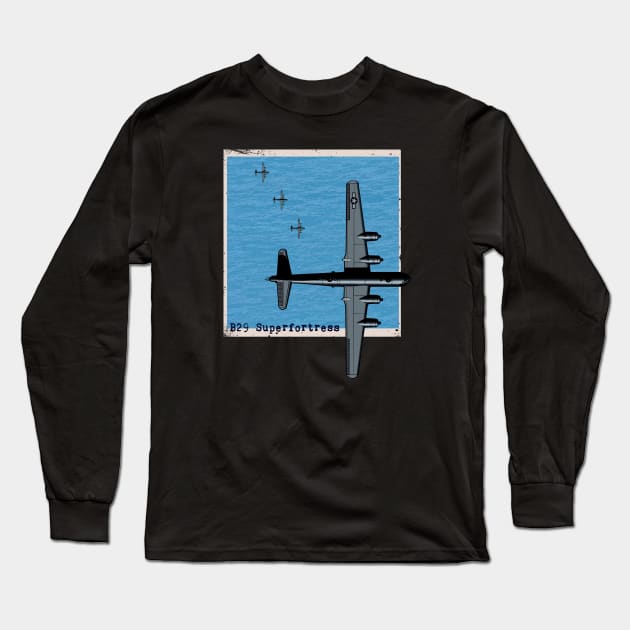 B29 Superfortress WW2 bomber airplane over the sea Long Sleeve T-Shirt by Jose Luiz Filho